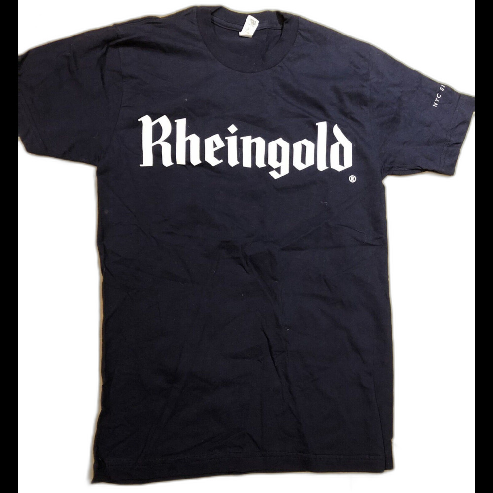NEW! Retro Vintage Rheingold Beer Classic NY Navy Blue T-Shirt Men's SMALL NOS
